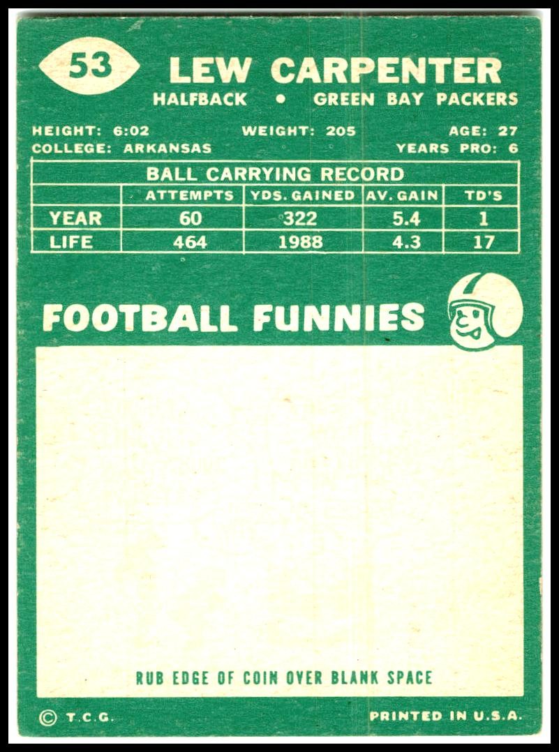 1960 Topps #53 Lew Carpenter Green Bay Packers