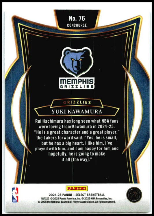 2024-25 Panini Select Blue #76 Yuki Kawamura Rookie Memphis Grizzlies