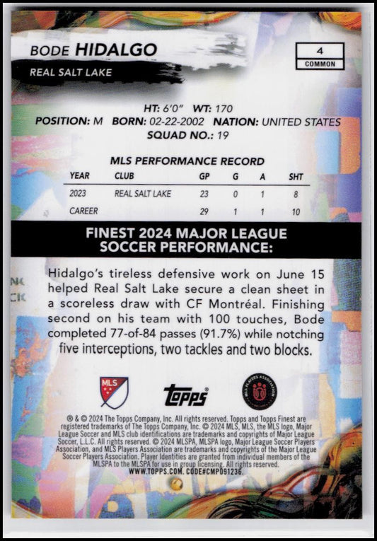 2024 Finest MLS #4 Bode Hidalgo Neon Green Refractor #/125