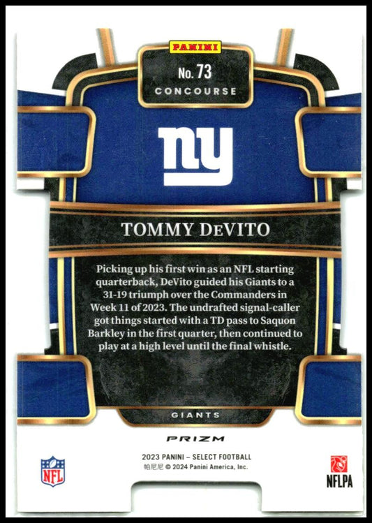2023 Panini Select Red and Yellow Prizms Die Cuts #73 Tommy DeVito Rookie Giants