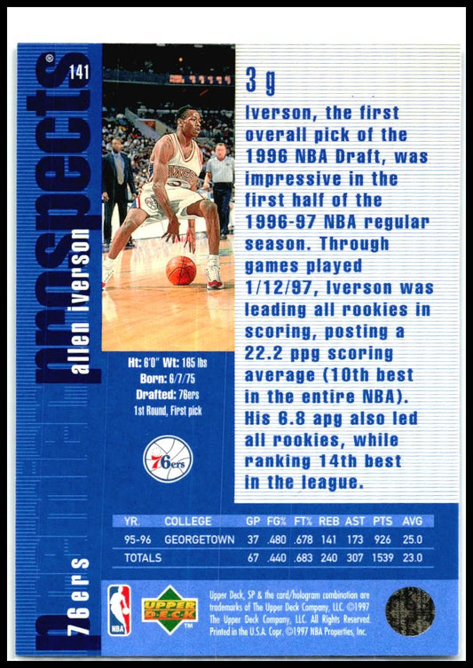 1996-97 SP #141 Allen Iverson Rookie Philadelphia 76ers