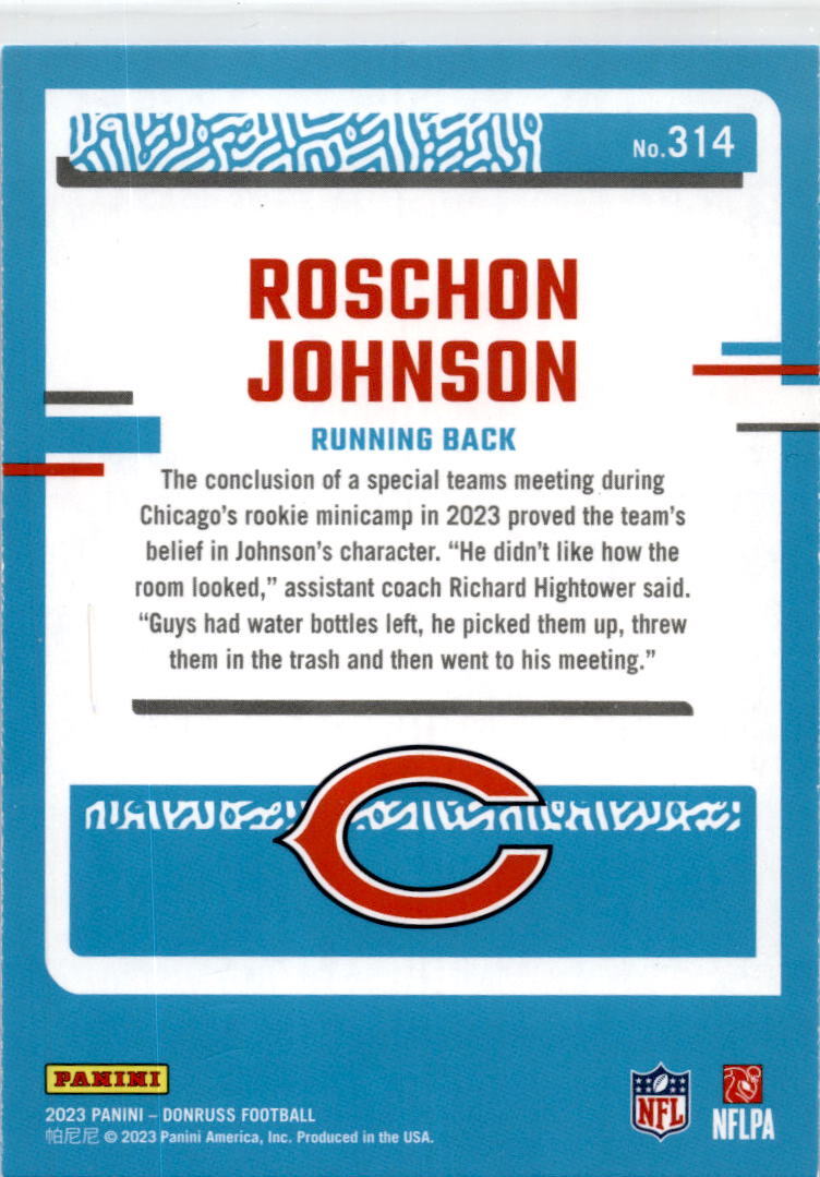 2023 Donruss Blue #314 Roschon Johnson blue Rookie Chicago Bears