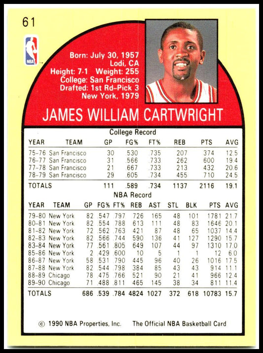 1990-91 Hoops #61 Bill Cartwright Chicago Bulls