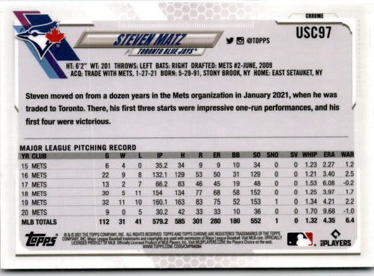 2021 Topps Update Purple #US59 Steven Matz Toronto Blue Jays