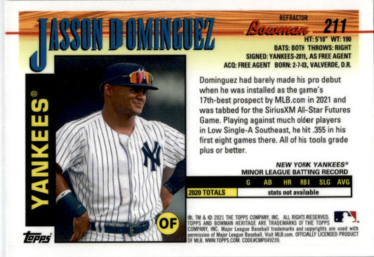 2021 Bowman Heritage Chrome Prospects Refractor #211 Jasson Dominguez Yankees
