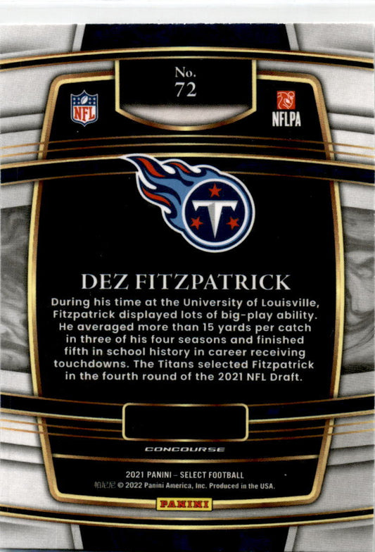 2021 Panini Select #72 Dez Fitzpatrick Rookie Tennessee Titans