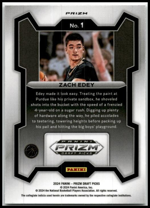 2024 Panini Prizm Draft Picks Prizms Silver #1 Zach Edey Purdue Boilermakers