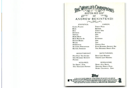 2017 Topps Allen & Ginter Andrew Benintendi Rookie Boston Red Sox #237