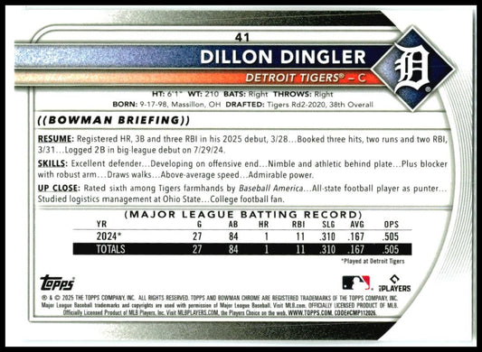 2025 Bowman Chrome #41 Dillon Dingler
