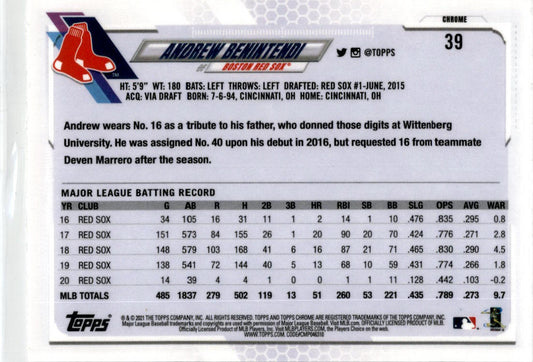 2021 Topps Chrome Negative Refractor #39 Andrew Benintendi Boston Red Sox