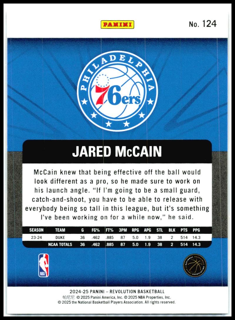 2024-25 Panini Revolution Fractal #124 Jared McCain Rookie Philadelphia 76ers