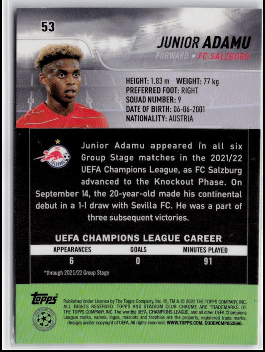 2021-22 Stadium Club Chrome UEFA Champions League #53 Junior Adamu