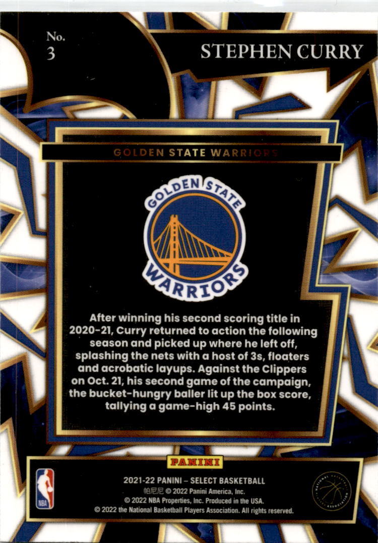 2021-22 Panini Select Turbo Charged #3 Stephen Curry Golden State Warriors