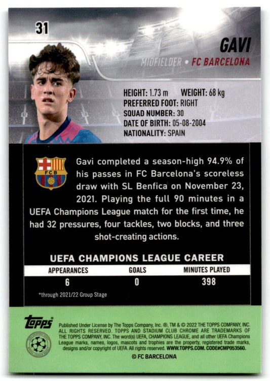 2022 Stadium Club Chrome Gavi Fc Barcelona #31