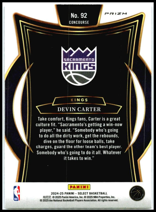 2024-25 Panini Select Blue Cracked Ice Prizm #92 Devin Carter Rookie Kings