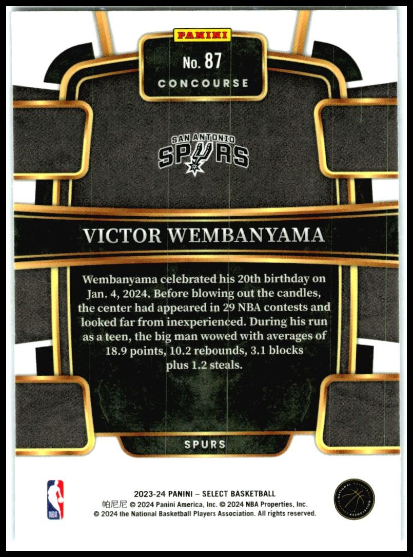2023-24 Panini Select Blue #87 Victor Wembanyama Rookie San Antonio Spurs