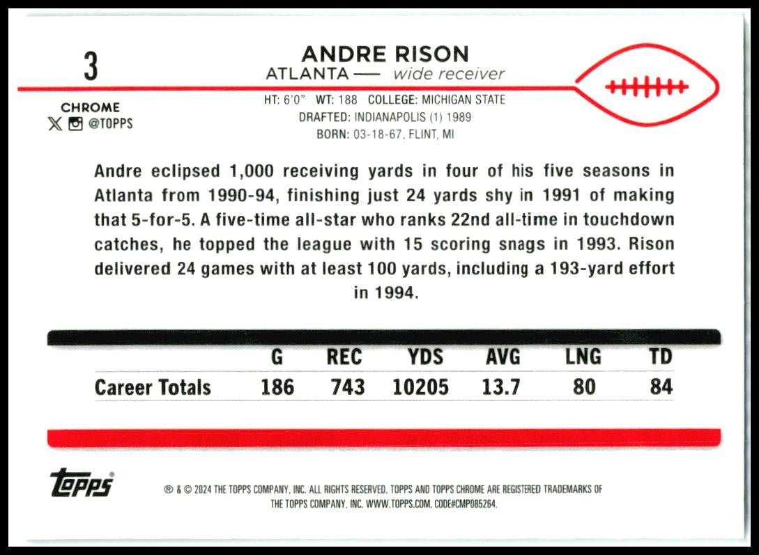 2024 Topps Chrome #3 Andre Rison Atlanta Falcons