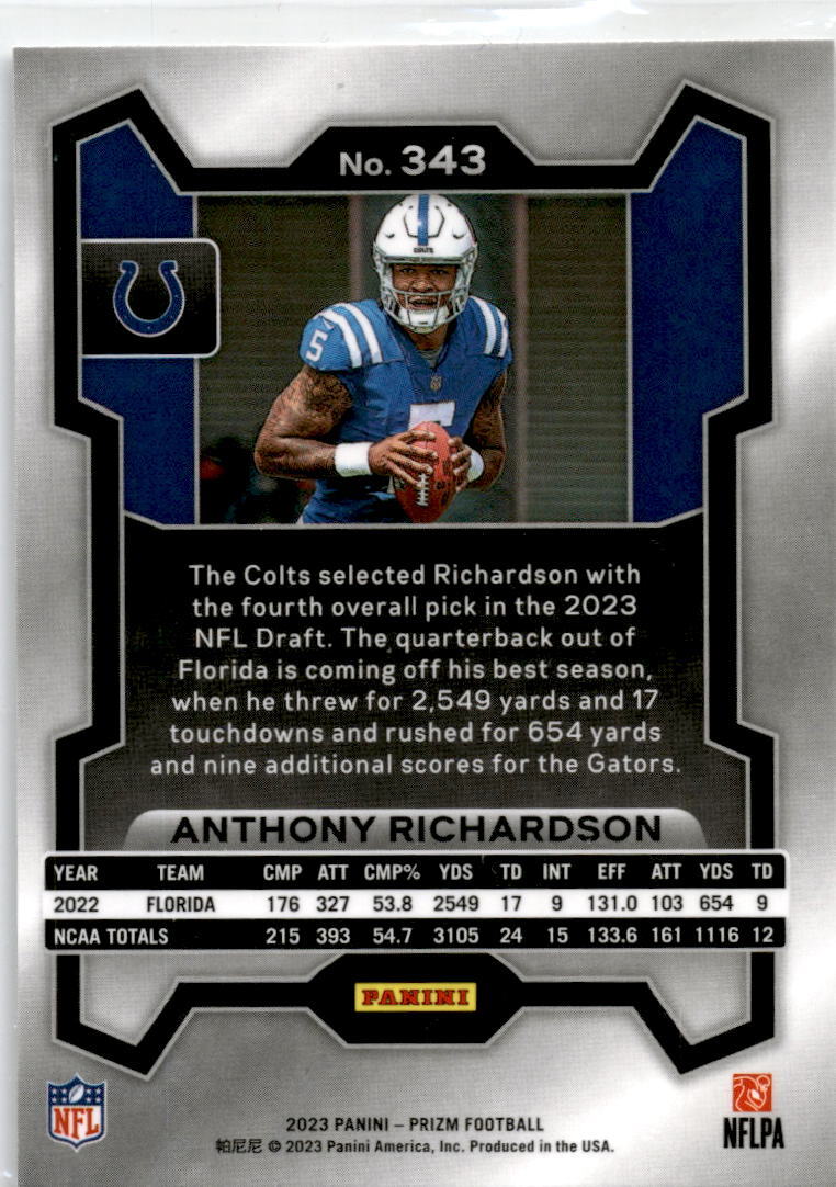 2023 Panini Prizm #343 Anthony Richardson Rookie Indianapolis Colts