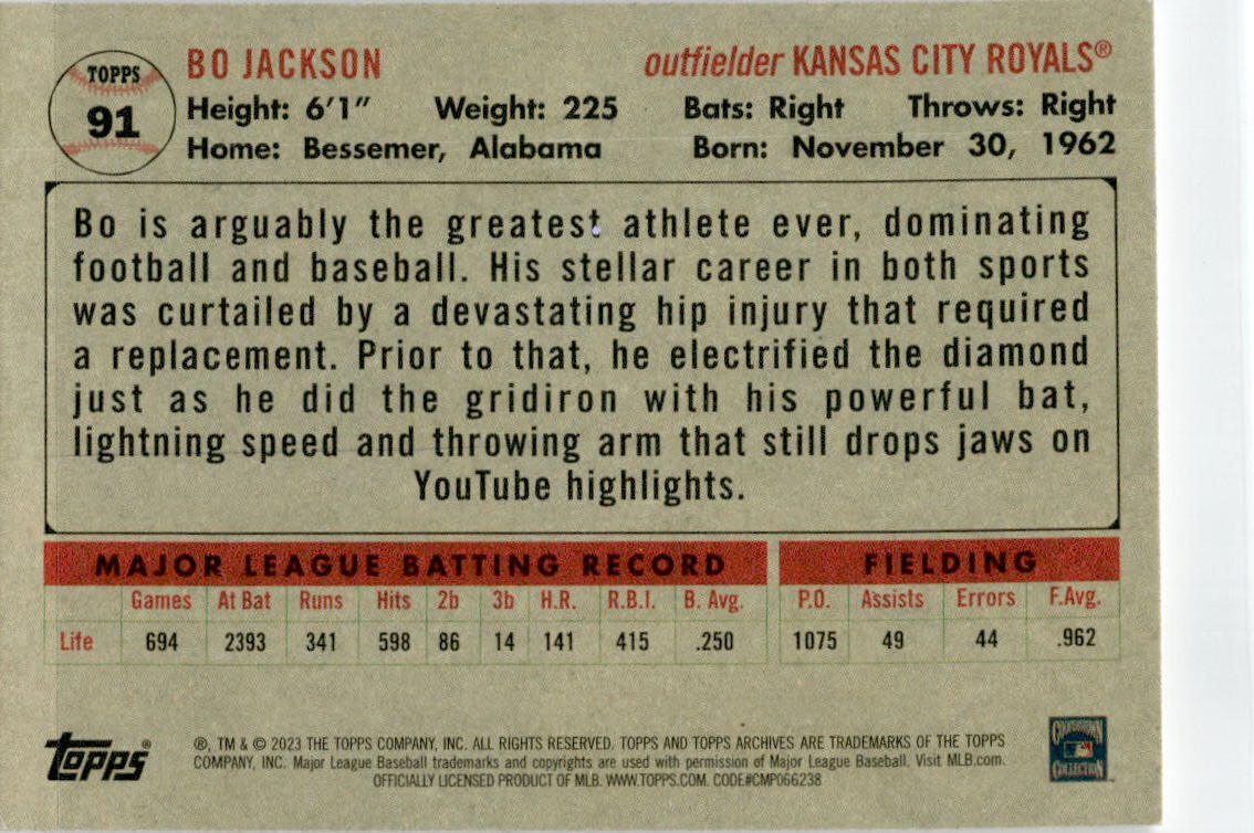 2023 Topps Archives #91 Bo Jackson Kansas City Royals