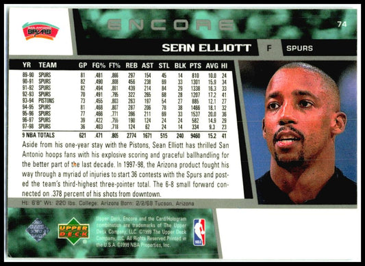 1998-99 Upper Deck Encore #74 Sean Elliott San Antonio Spurs