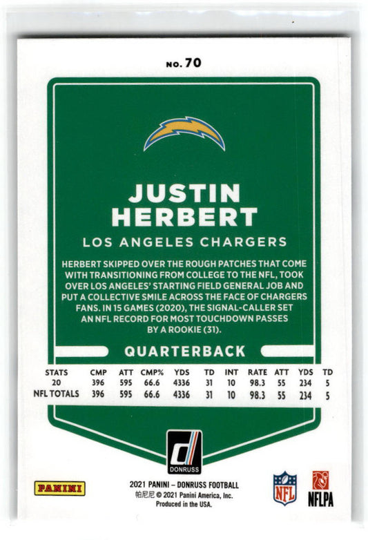2021 Donruss #70 Justin Herbert Los Angeles Chargers