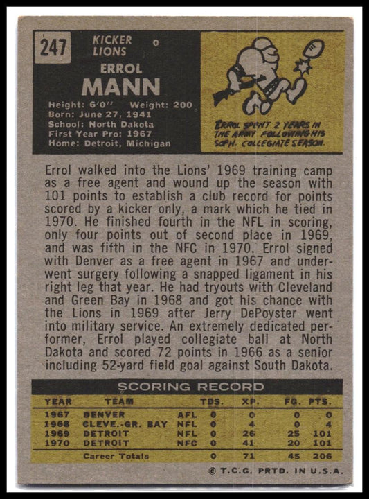 Errol Mann #247 1971 Topps Rookie RC
