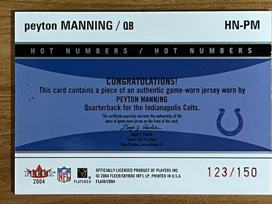 2004 Flair Hot Numbers Game Used Red #HN-PM Peyton Manning Colts /150