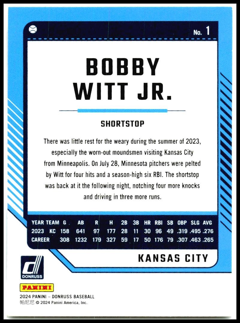 2024 Donruss #1 Bobby Witt Jr. Kansas City Royals