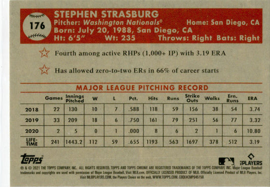 2021 Topps Chrome Platinum Anniversary Prism #176 Stephen Strasburg