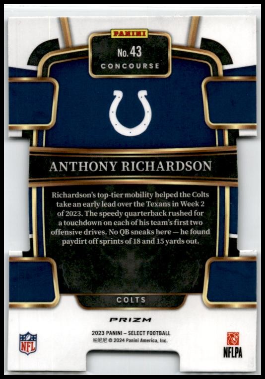 2023 Select Black and Gold Prizms Die Cuts #43 Anthony Richardson Rookie Colts