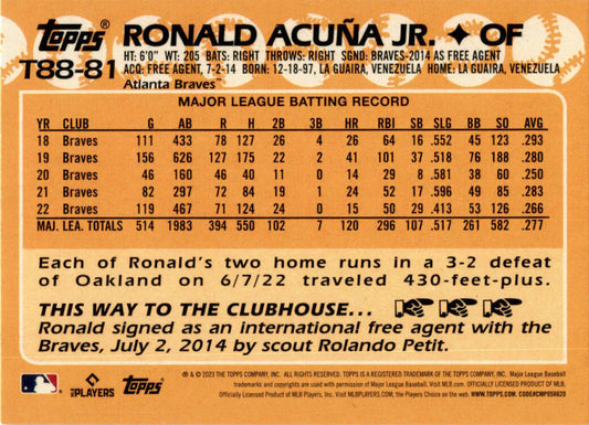 2023 Topps #T88-81 Ronald Acuña Jr. Atlanta Braves