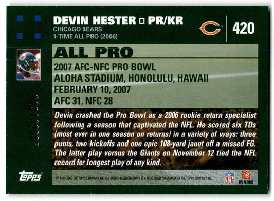 2007 Topps Gold Devin Hester 0134/2007 Chicago Bears #420