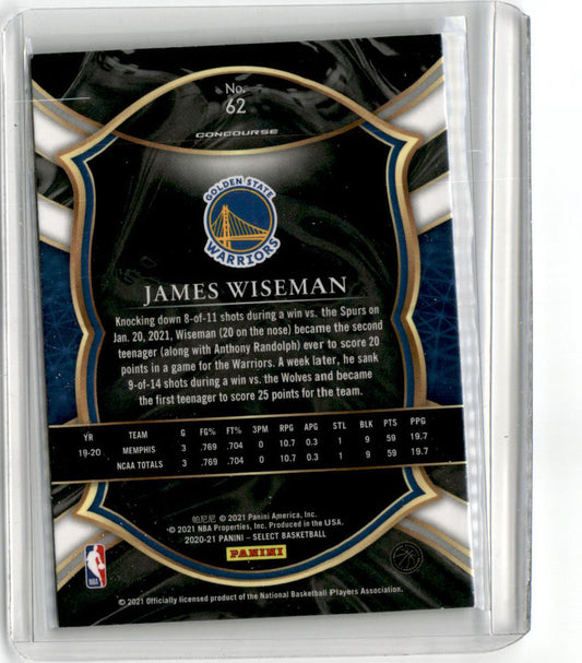 2020 Panini Select Blue #62 James Wiseman Golden State Warriors