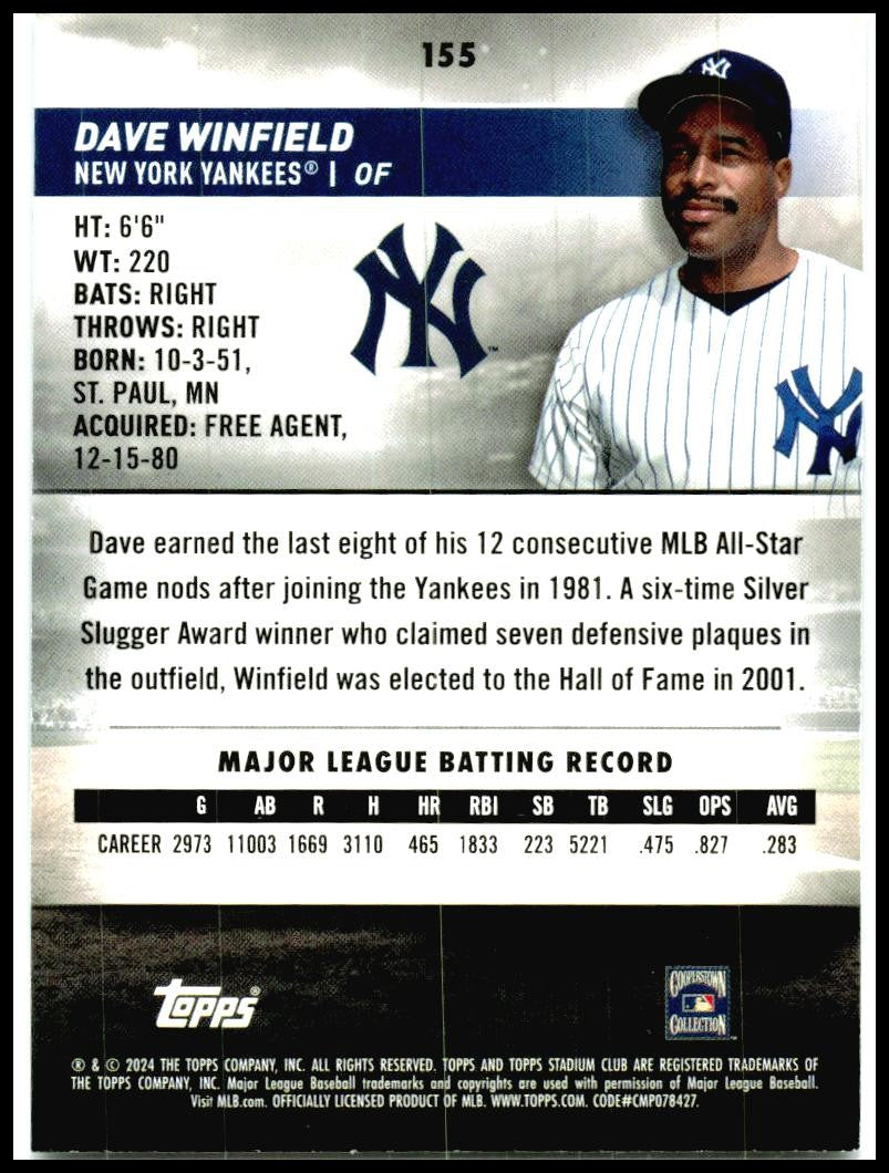 2024 Stadium Club #155 Dave Winfield New York Yankees