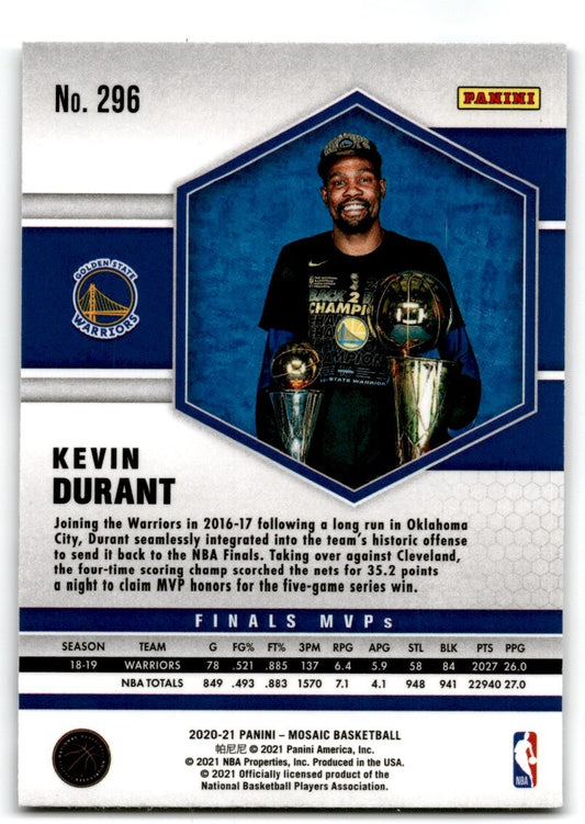 2020-21 Panini Mosiac Finals MVPs Kevin Durant Golden State Warriors #296