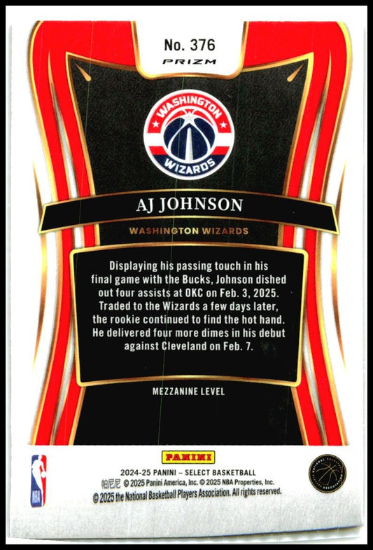 2024-25 Panini Select Red Cracked Ice Prizm #376 AJ Johnson Rookie Wizards