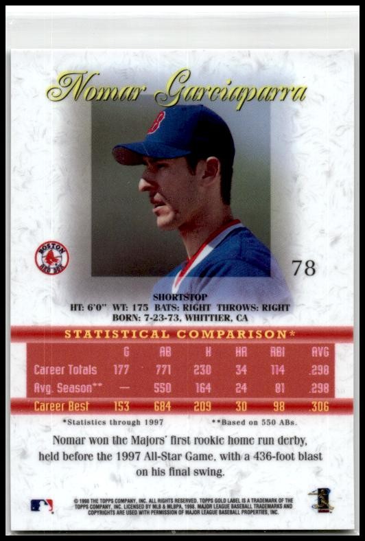 1998 Topps Gold Label Class 1 Black Label #78 Nomar Garciaparra Boston Red Sox