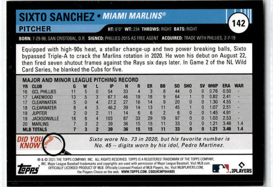 2021 Topps Big League #142 Sixto Sanchez RC Miami Marlins