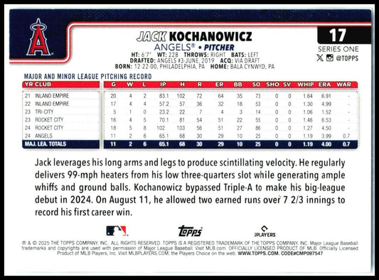 2025 Topps Spring Training #17 Jack Kochanowicz Los Angeles Angels