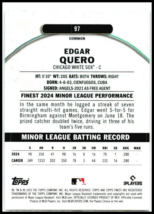 2025 Topps Finest X-Fractor #97 Edgar Quero White Sox