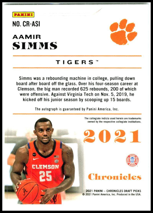 2021 Chronicles Draft Picks Rookie Signatures #CR-ASI Aamir Simms Auto Clemson
