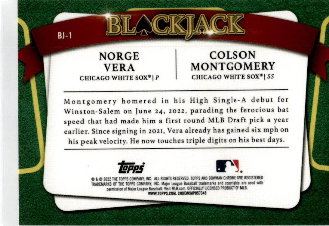 2022 Bowman Draft Blackjack #BJ-1 Norge Vera / Colson Montgomery