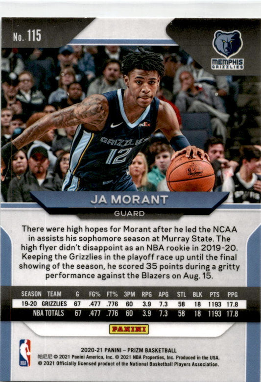 2020 Panini Prizm #115 Ja Morant Memphis Grizzlies