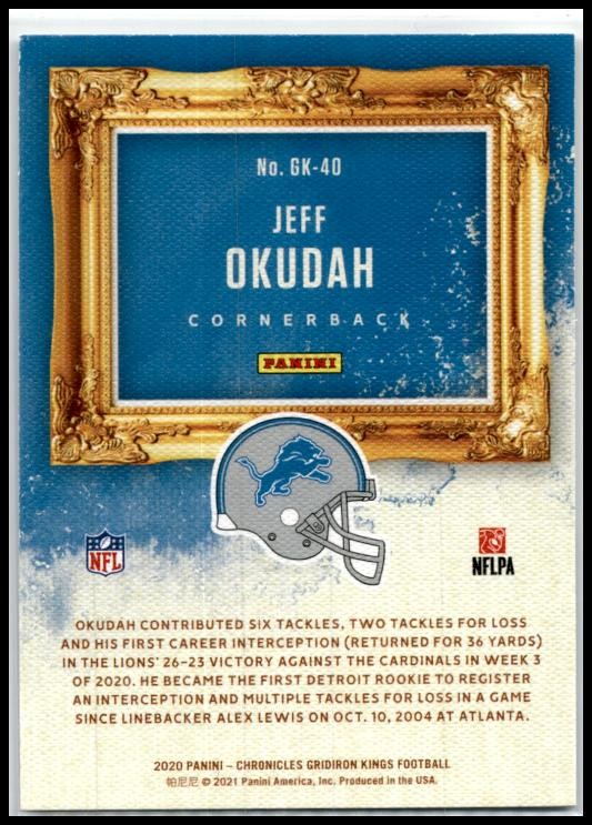 2020 Panini Chronicles Gridiron Kings #GK-40 Jeff Okudah Detroit Lions