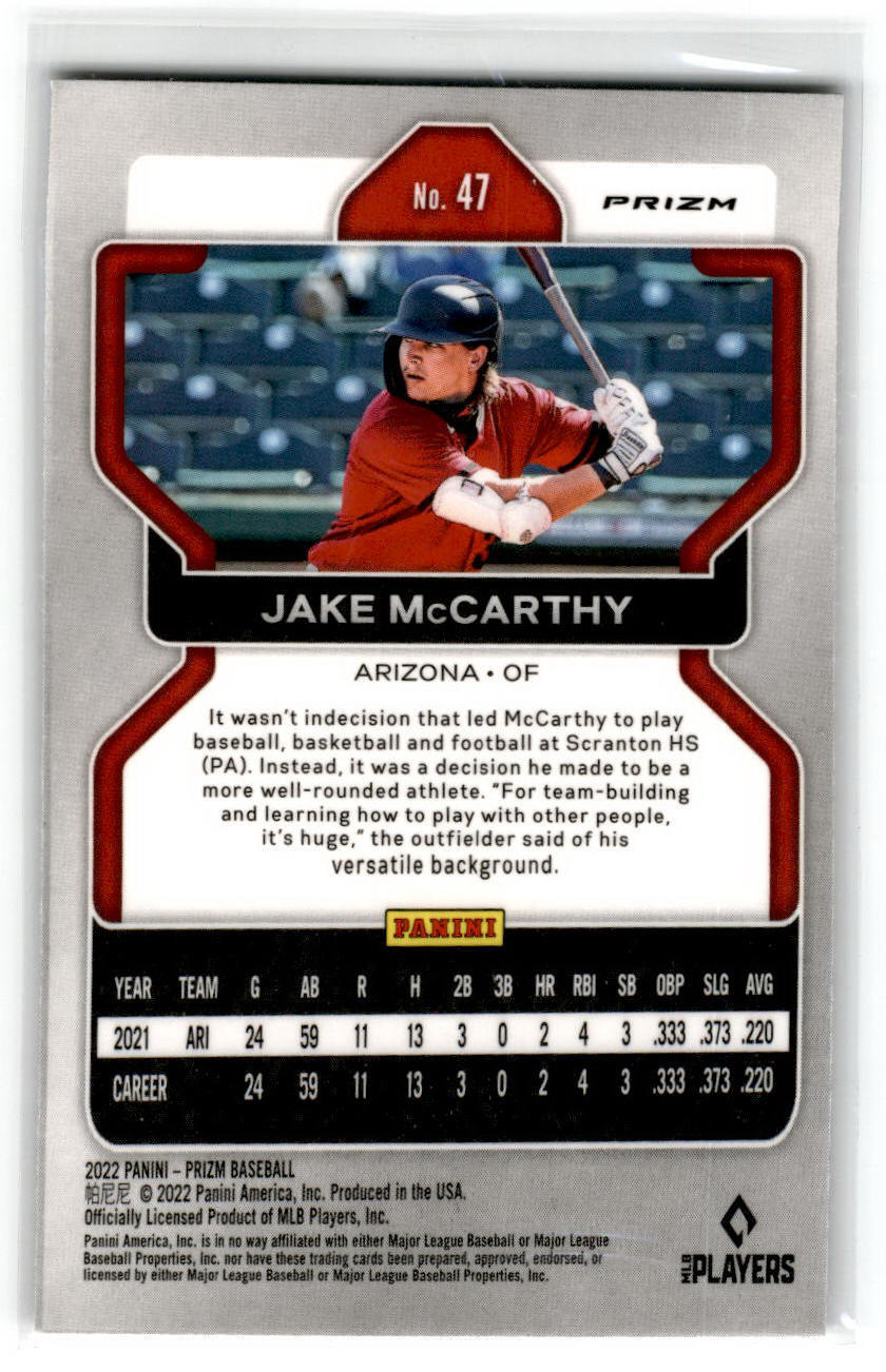 2022 Panini Prizm White Wave Prizm #47 Jake McCarthy Arizona Diamondbacks
