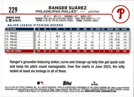 2024 Topps Gold Foil #229 Ranger Suárez Philadelphia Phillies