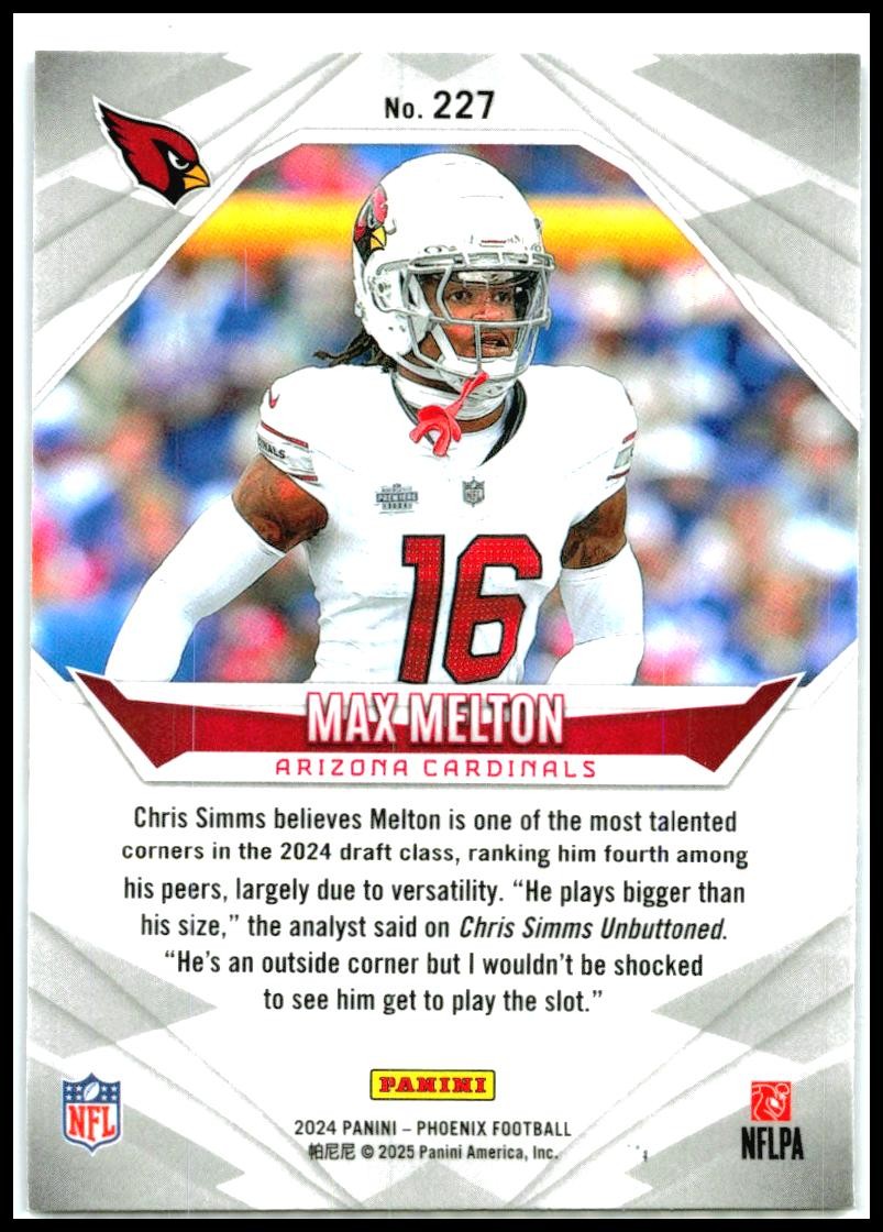 2024 Panini Phoenix Purple #227 Max Melton Rookie Arizona Cardinals