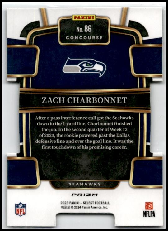 2023 Select Black and Red Prizms Die Cuts #86 Zach Charbonnet Rookie Seahawks
