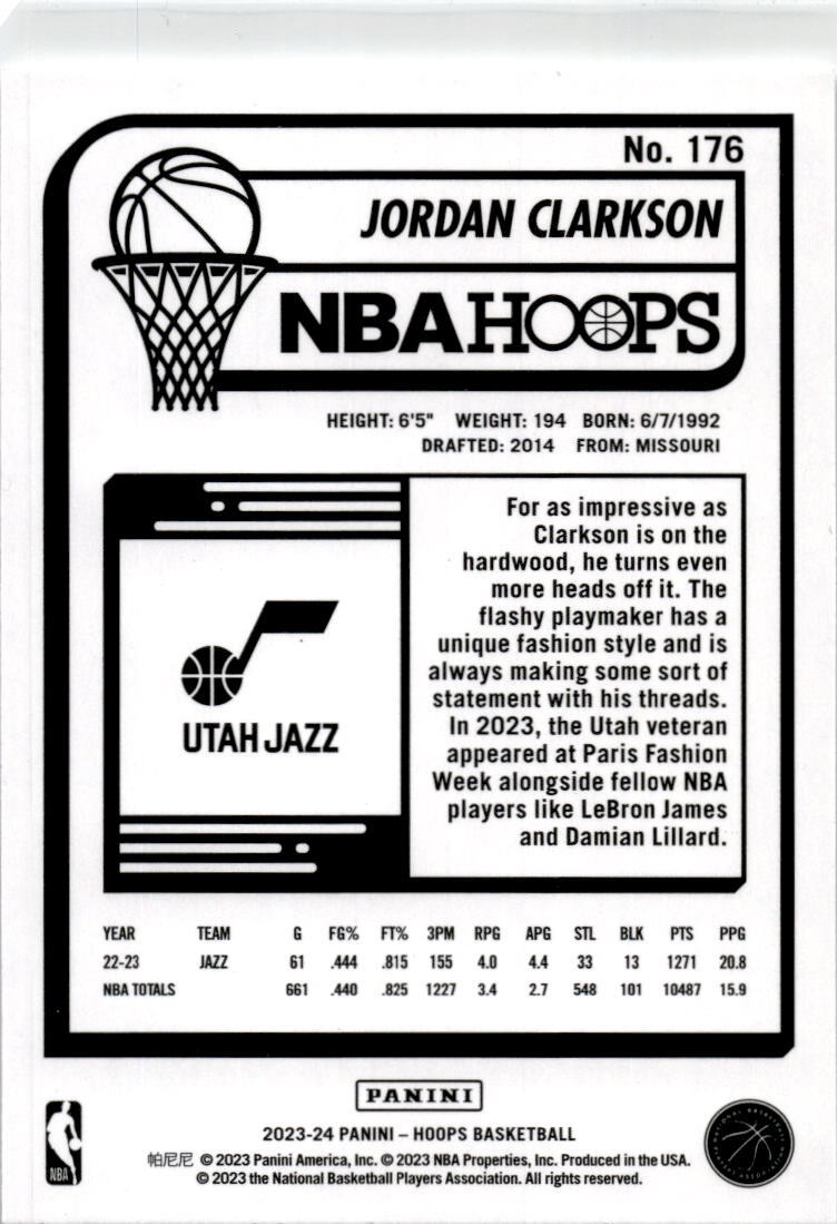2023-24 Hoops Winter #176 Jordan Clarkson Utah Jazz