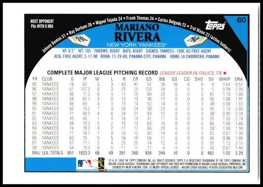 2009 Topps #60 Mariano Rivera New York Yankees